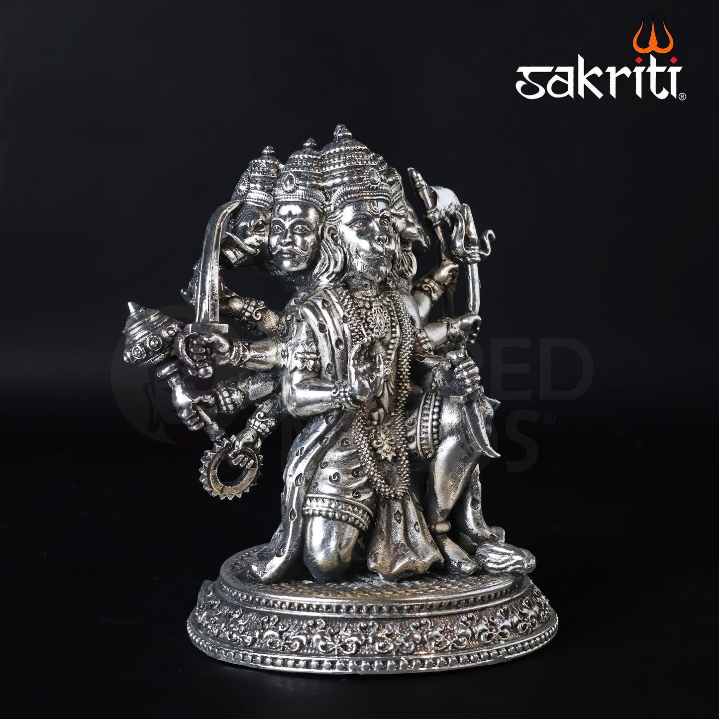 Brass Panchamukhi Hanuman Idol – 5.2 Inch Height | Silver Polish | Multi-Faced Hanuman Statue for Protection & Worship