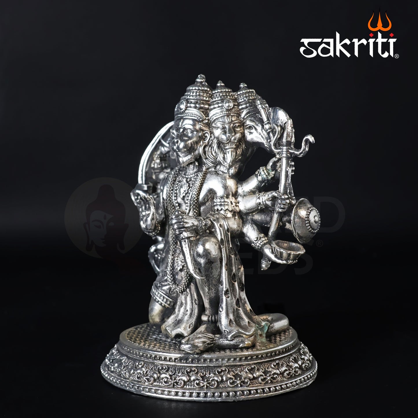 Brass Panchamukhi Hanuman Idol – 5.2 Inch Height | Silver Polish | Multi-Faced Hanuman Statue for Protection & Worship