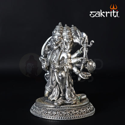 Brass Panchamukhi Hanuman Idol – 5.2 Inch Height | Silver Polish | Multi-Faced Hanuman Statue for Protection & Worship