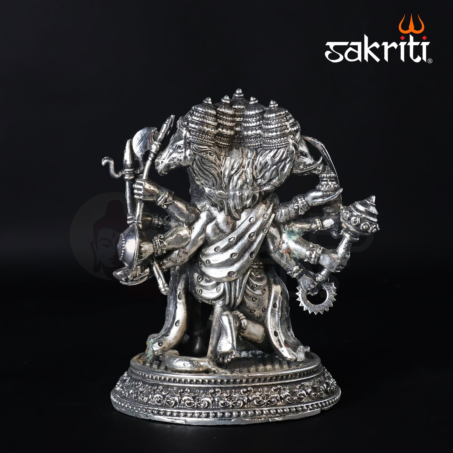 Brass Panchamukhi Hanuman Idol – 5.2 Inch Height | Silver Polish | Multi-Faced Hanuman Statue for Protection & Worship