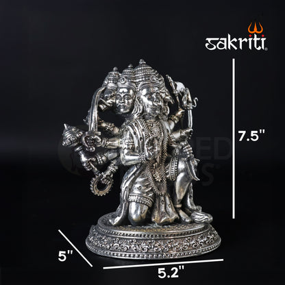 Brass Panchamukhi Hanuman Idol – 5.2 Inch Height | Silver Polish | Multi-Faced Hanuman Statue for Protection & Worship