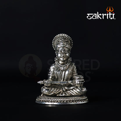 Brass Annapoorani Idol – 3 Inch Height | Silver Polish | Small Goddess Idol for Pooja Room, Home Décor & Gifts