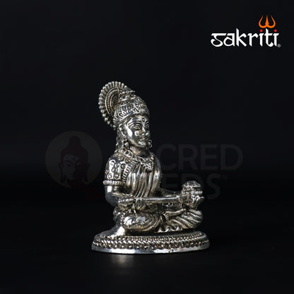 Brass Annapoorni Idol – 4 Inch Height | Silver Polish | Goddess of Food and Nourishment Idol for Pooja & Gifting