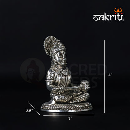 Brass Annapoorni Idol – 4 Inch Height | Silver Polish | Goddess of Food and Nourishment Idol for Pooja & Gifting