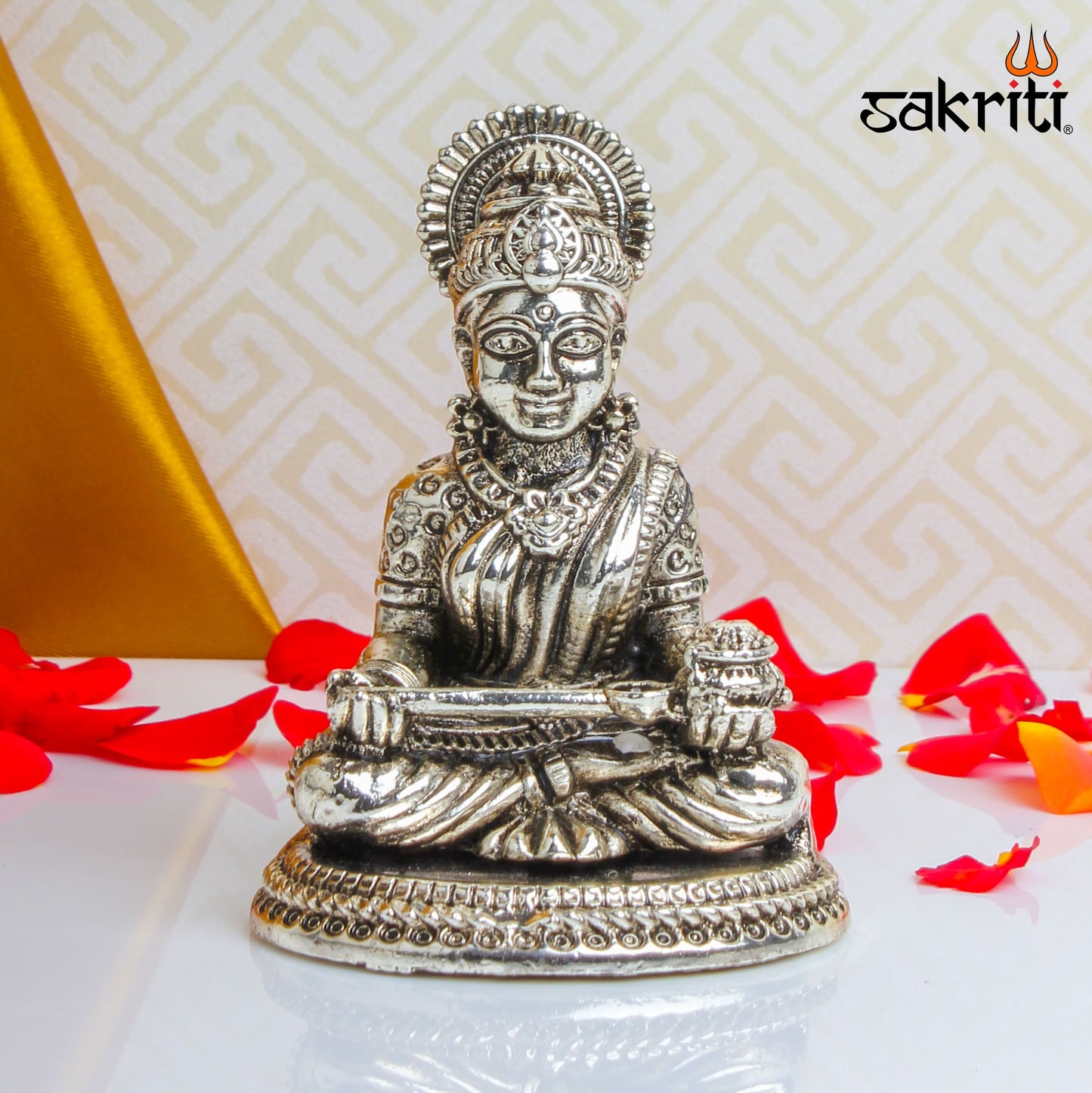 Brass Annapoorni Idol – 4 Inch Height | Silver Polish | Goddess of Food and Nourishment Idol for Pooja & Gifting