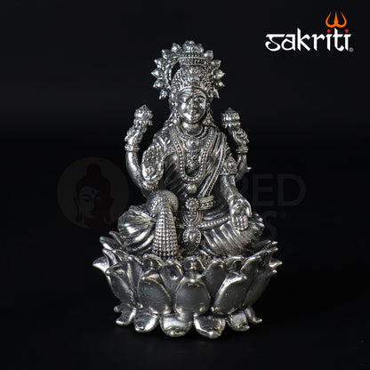 Brass Lakshmi Idol – 3.3 Inch Height | Silver Polish | Goddess of Wealth Statue for Pooja, Temple & Diwali Gifts