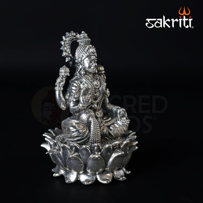 Brass Lakshmi Idol – 3.3 Inch Height | Silver Polish | Goddess of Wealth Statue for Pooja, Temple & Diwali Gifts
