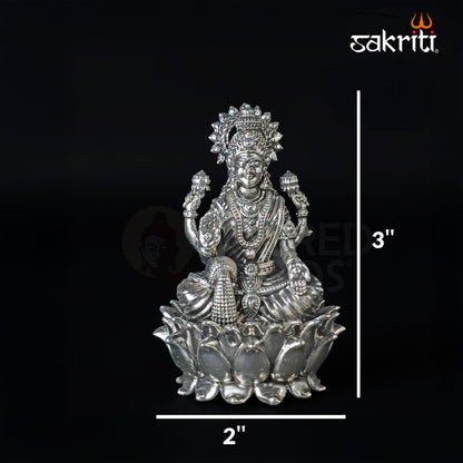 Brass Lakshmi Idol – 3 Inch Height | Silver Polish | Miniature Wealth Goddess Idol for Home & Office Temple