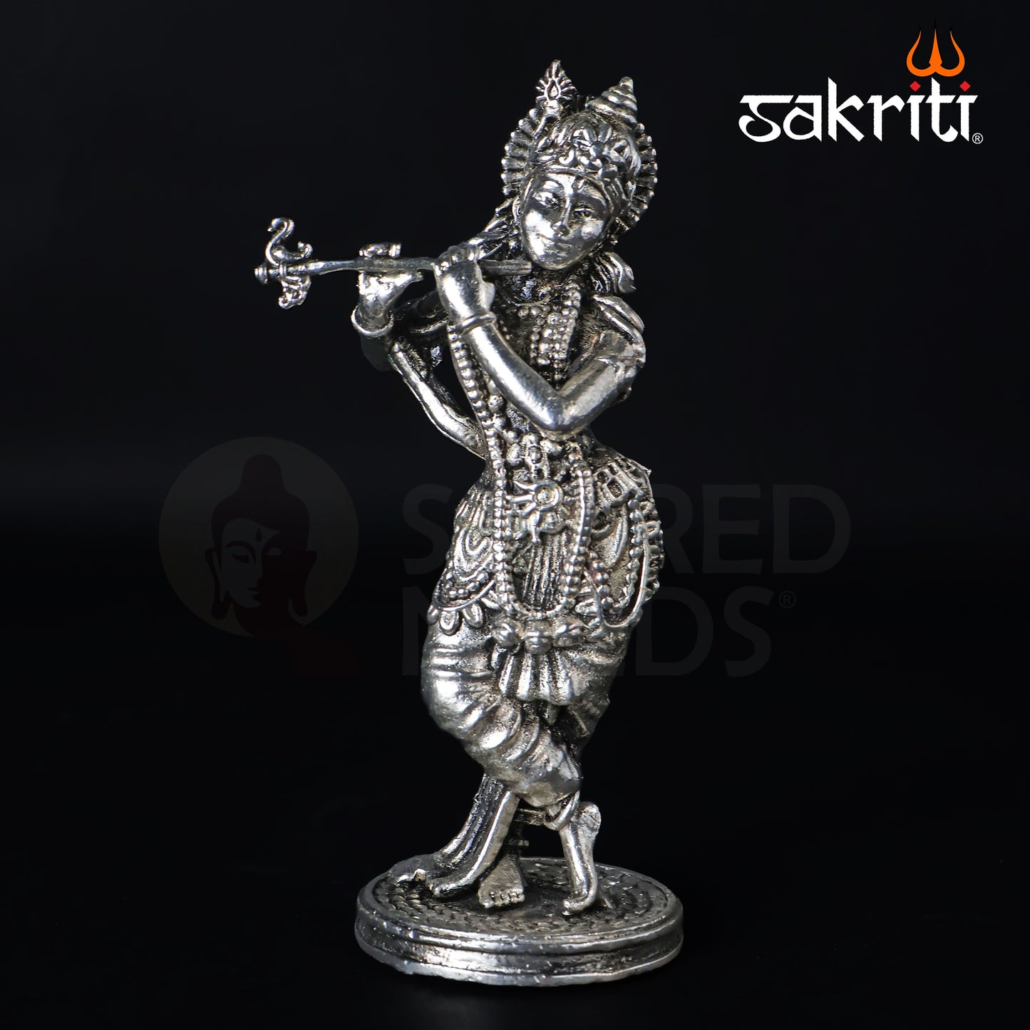 Brass Standing Krishna Idol – 5.3 Inch Height | Silver Polish | Flute Playing Krishna Statue for Home Pooja & Gifting