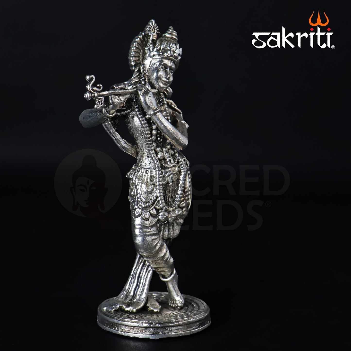 Brass Standing Krishna Idol – 5.3 Inch Height | Silver Polish | Flute Playing Krishna Statue for Home Pooja & Gifting