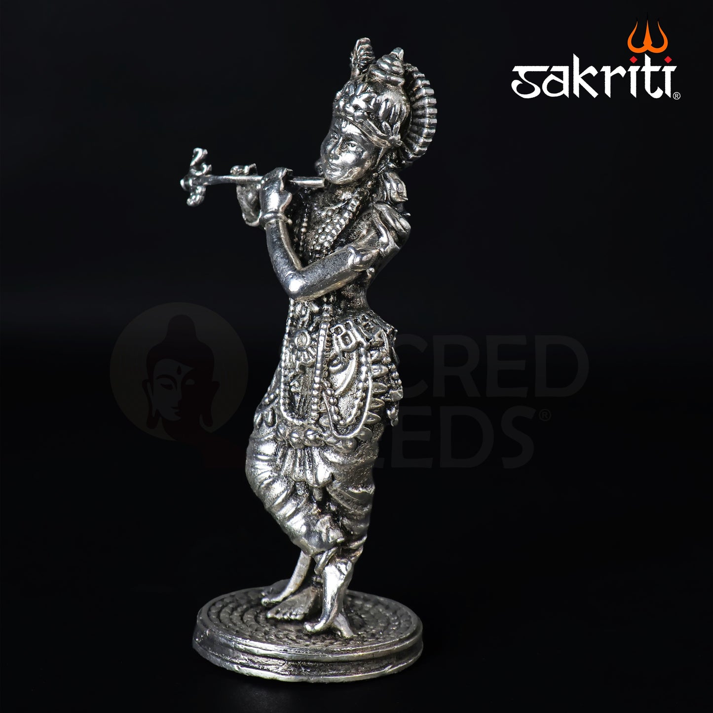 Brass Standing Krishna Idol – 5.3 Inch Height | Silver Polish | Flute Playing Krishna Statue for Home Pooja & Gifting