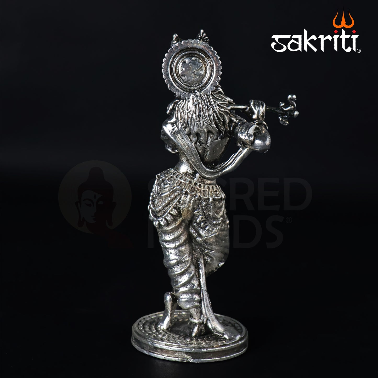 Brass Standing Krishna Idol – 5.3 Inch Height | Silver Polish | Flute Playing Krishna Statue for Home Pooja & Gifting