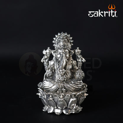 Brass Ganesha Idol – 3.4 Inch Height | Silver Polish | Lord Ganapati Statue for Ganesh Chaturthi & Spiritual Gifting