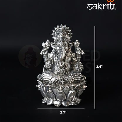Brass Ganesha Idol – 3.4 Inch Height | Silver Polish | Lord Ganapati Statue for Ganesh Chaturthi & Spiritual Gifting