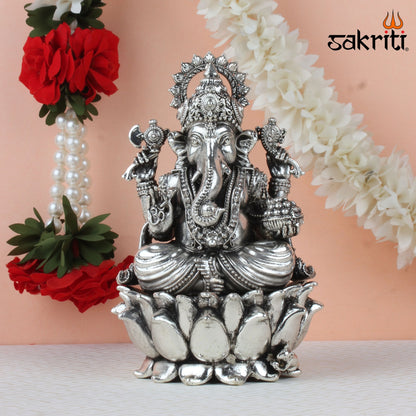 Brass Ganesha Idol – 3.4 Inch Height | Silver Polish | Lord Ganapati Statue for Ganesh Chaturthi & Spiritual Gifting