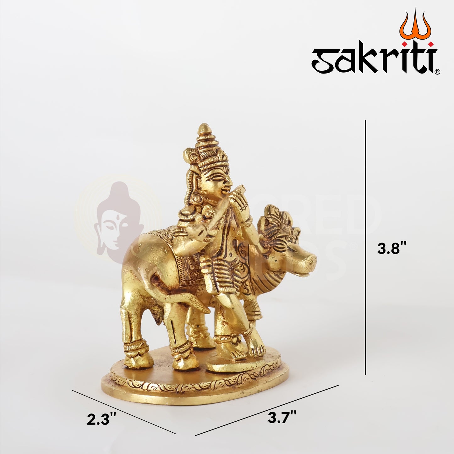 Brass Cow Krishna Idol – 3.8 Inch Height | Silver Polish | Govardhan Gopal with Cow for Bhakti Decor & Worship