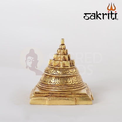 Brass Maha Meru / Pyramid Sri Yantra – 3 Inch Height | Silver Polish | Sacred Geometry Tool for Vastu & Meditation