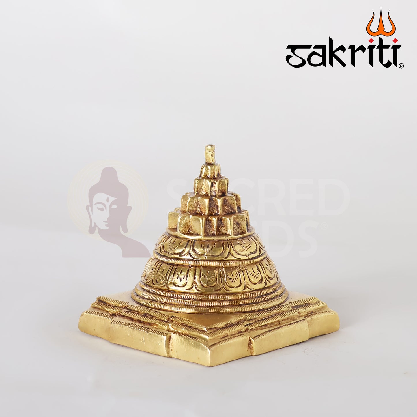 Brass Maha Meru / Pyramid Sri Yantra – 3 Inch Height | Silver Polish | Sacred Geometry Tool for Vastu & Meditation
