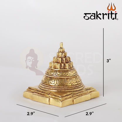 Brass Maha Meru / Pyramid Sri Yantra – 3 Inch Height | Silver Polish | Sacred Geometry Tool for Vastu & Meditation