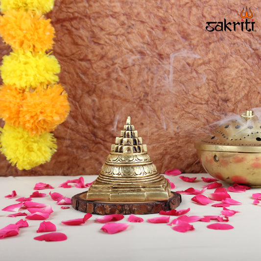 Brass Maha Meru / Pyramid Sri Yantra – 3 Inch Height | Silver Polish | Sacred Geometry Tool for Vastu & Meditation