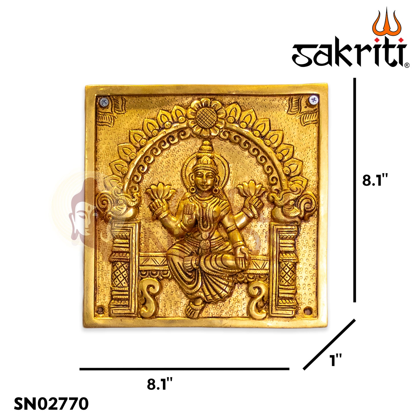 Brass Square Astalakshmi Wall Mounted Plates – 8.1 Inch Height | Goddess Lakshmi Wall Art for Spiritual Decor & Gifting