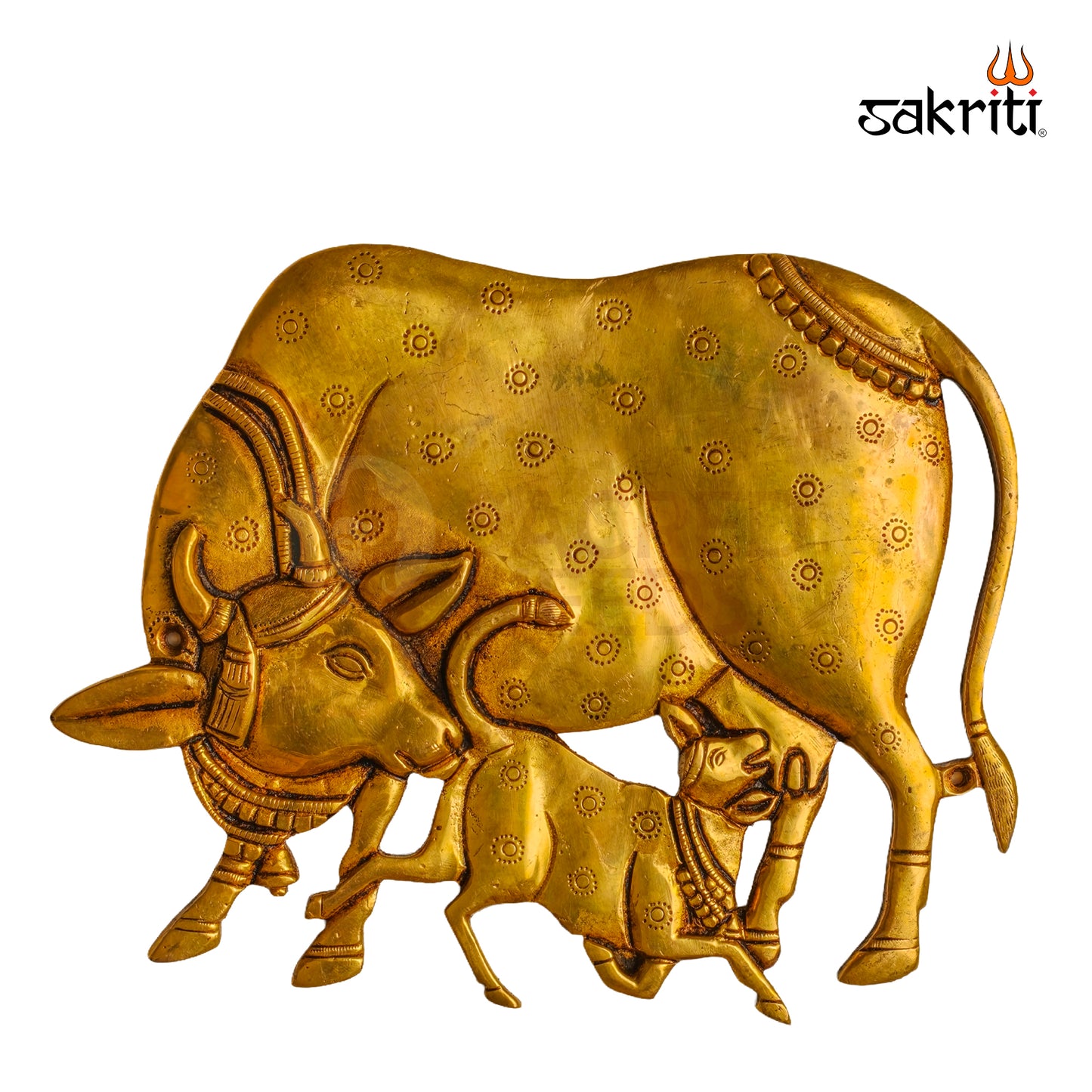 Sacred Needs Brass Cow & Calf Wall Mount – 6.2 Inch Height (7.6 Inch Length) | Auspicious Wall Hanging for Pooja Room, Temple & Home Décor