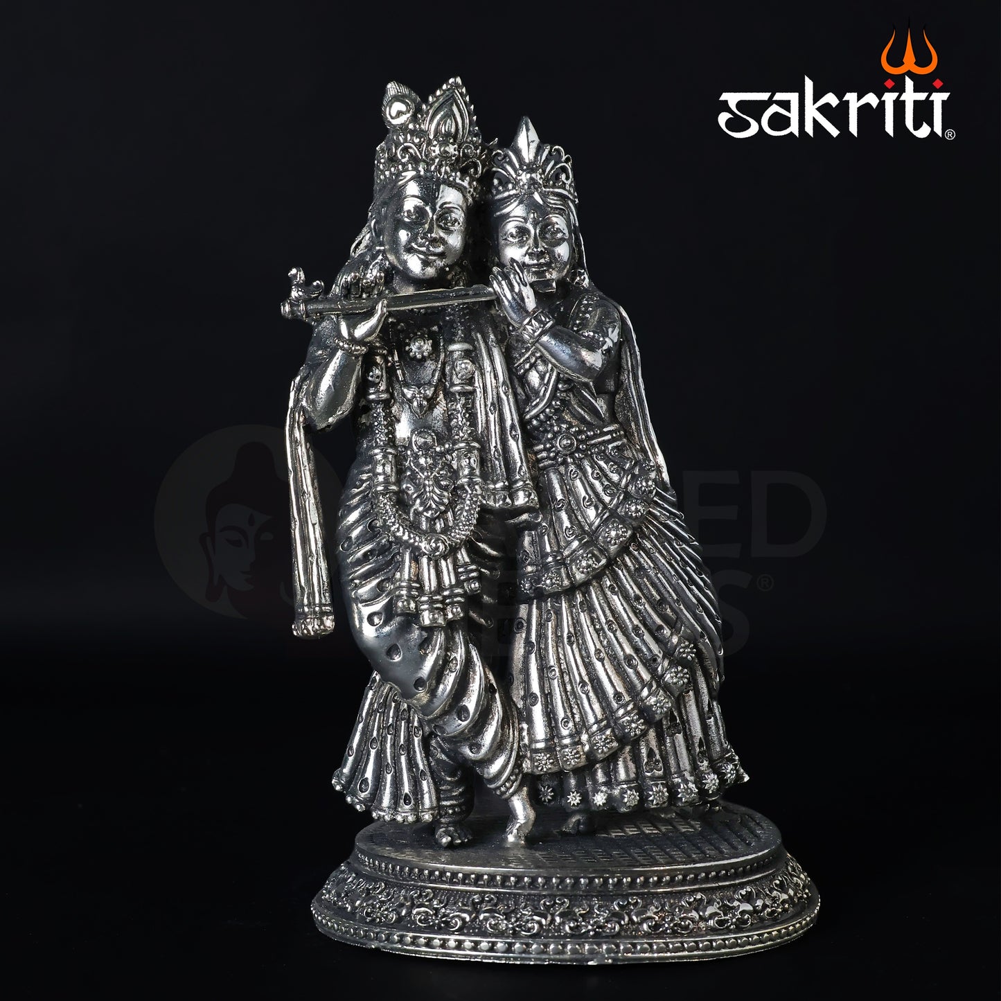 Brass Radha Krishna Idol – 6.7 Inch Height | Silver Polish Finish | Decorative Statue for Pooja Room, Home Temple & Gifting