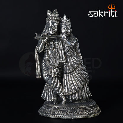 Brass Radha Krishna Idol – 6.7 Inch Height | Silver Polish Finish | Decorative Statue for Pooja Room, Home Temple & Gifting