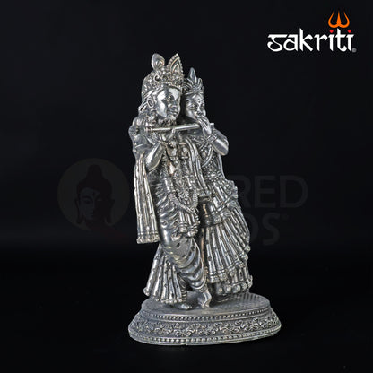 Brass Radha Krishna Idol – 6.7 Inch Height | Silver Polish Finish | Decorative Statue for Pooja Room, Home Temple & Gifting