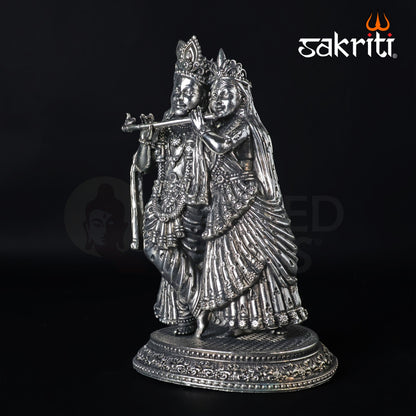 Brass Radha Krishna Idol – 6.7 Inch Height | Silver Polish Finish | Decorative Statue for Pooja Room, Home Temple & Gifting
