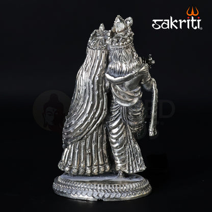 Brass Radha Krishna Idol – 6.7 Inch Height | Silver Polish Finish | Decorative Statue for Pooja Room, Home Temple & Gifting