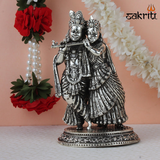 Brass Radha Krishna Idol – 6.7 Inch Height | Silver Polish Finish | Decorative Statue for Pooja Room, Home Temple & Gifting