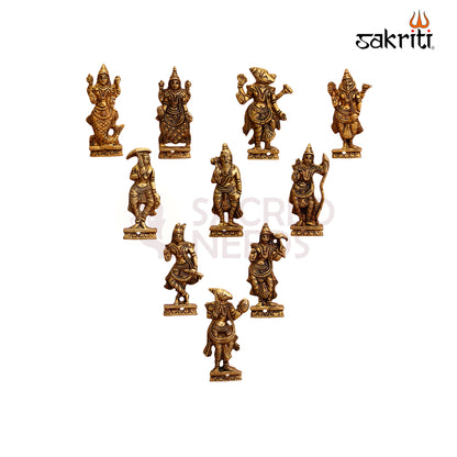 Brass Dasavatharam Wall Mounted Plates – 3.8 Inch Decorative Hindu God Wall Art for Home & Pooja Room