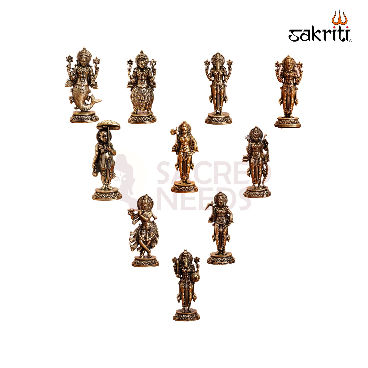 Brass Dasavatharam Set – 2.9 Inch (10 Pieces) Vishnu Avatars for Pooja Room and Home Decor