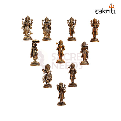 Brass Dasavatharam Set – 2.9 Inch (10 Pieces) Vishnu Avatars for Pooja Room and Home Decor