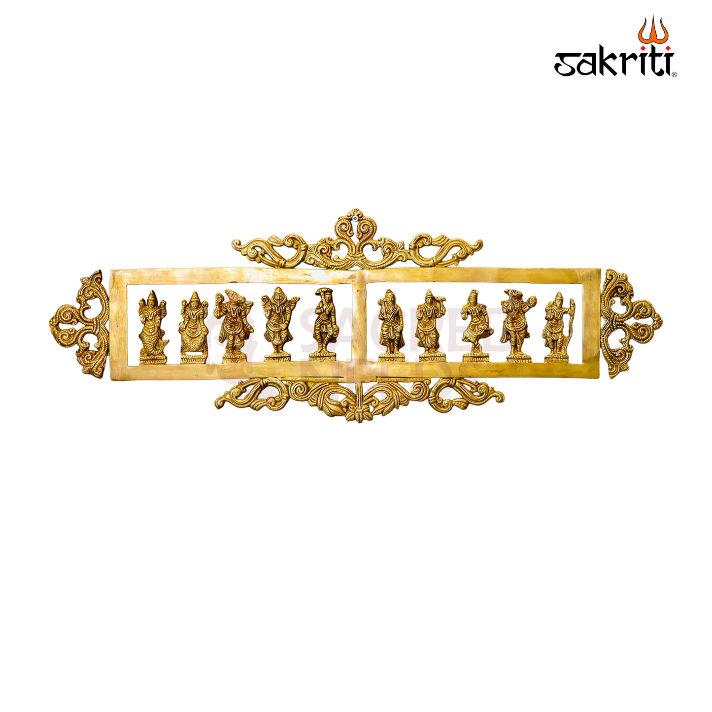 Brass Dasavatharam Frame – 28.5 Inch Length Traditional Hindu Wall Hanging for Home Temple & Pooja Room Decor