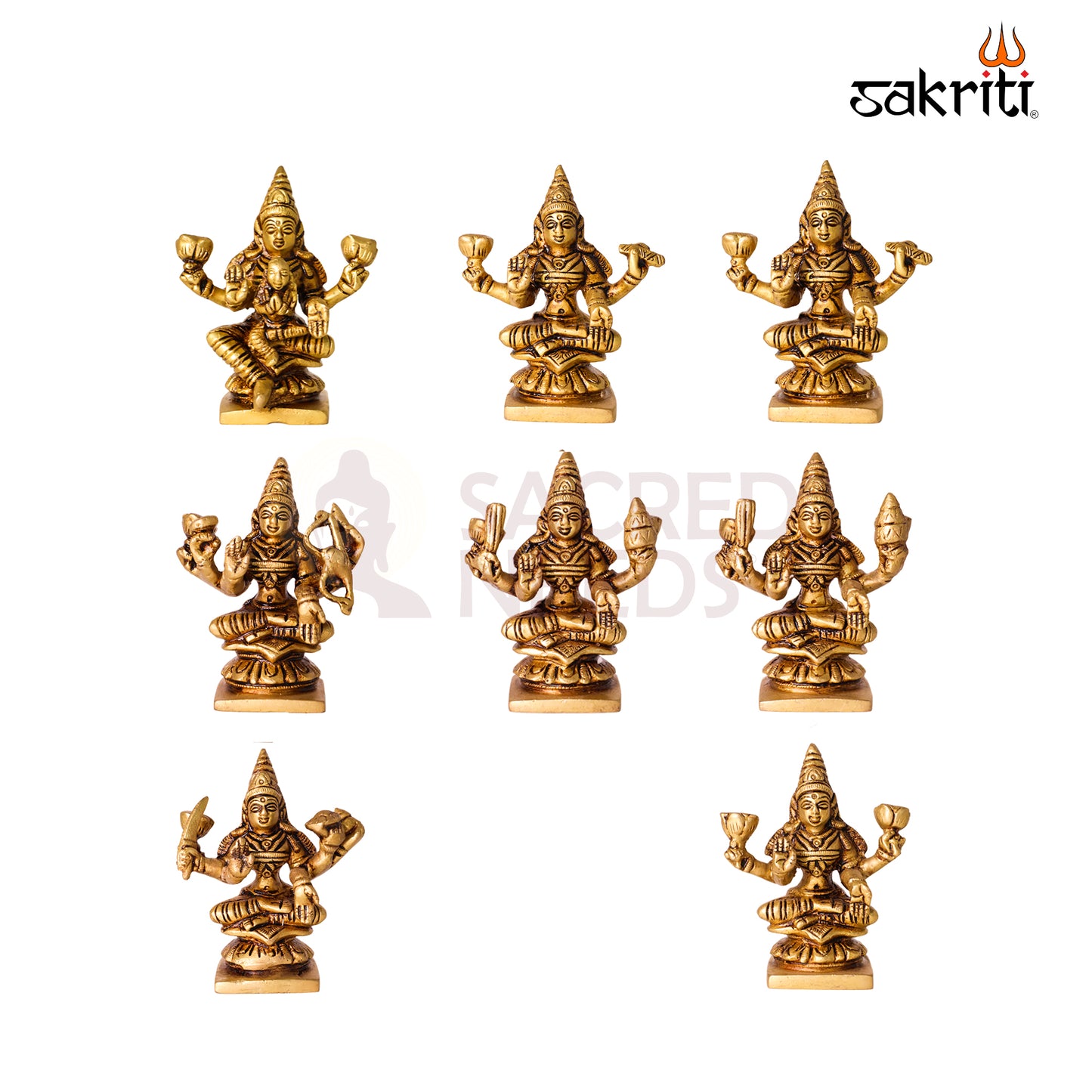 Brass Astalakshmi Set – 3.5 Inch Lakshmi Idol (8 Pieces) for Pooja Room, Temple Decor & Gifting