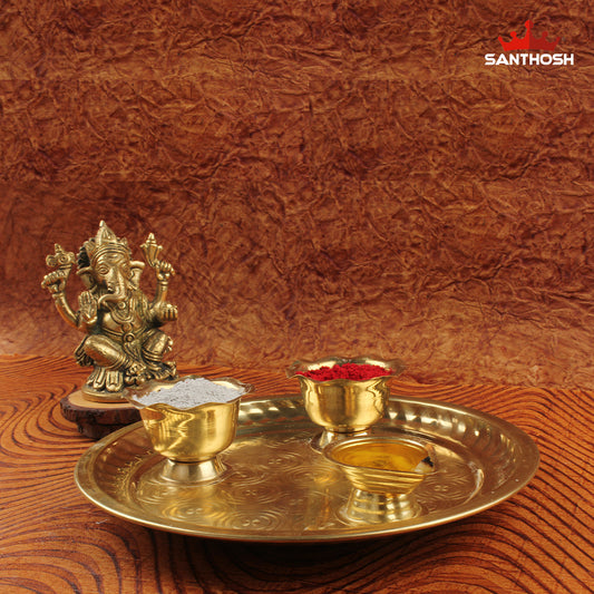Brass Pooja Plate Set – 2 Inch Small Pooja Thali Set for Daily Rituals