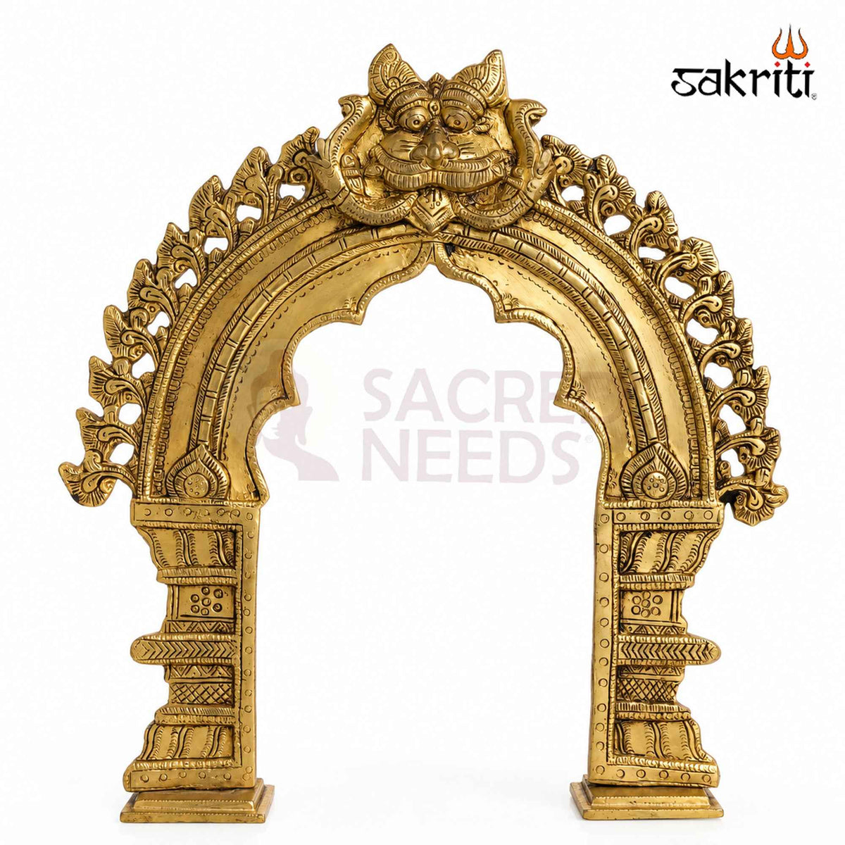 Brass Thiruvachi Decorative Arch with Yellow Antique Finish – 14.5 Inch Frame for Traditional Pooja Displays
