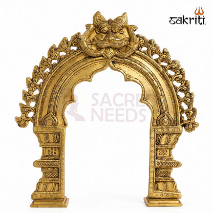 Brass Thiruvachi Decorative Arch with Yellow Antique Finish – 14.5 Inch Frame for Traditional Pooja Displays