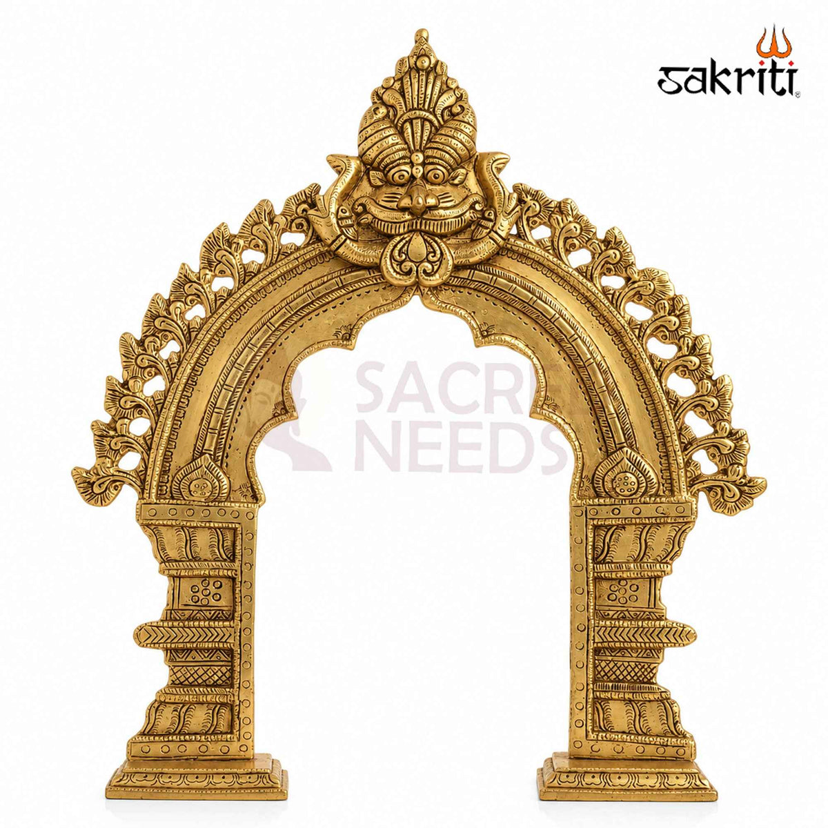 Brass Thiruvachi Decorative Arch with Yellow Antique Finish – 17 Inch Frame for Traditional Pooja Displays