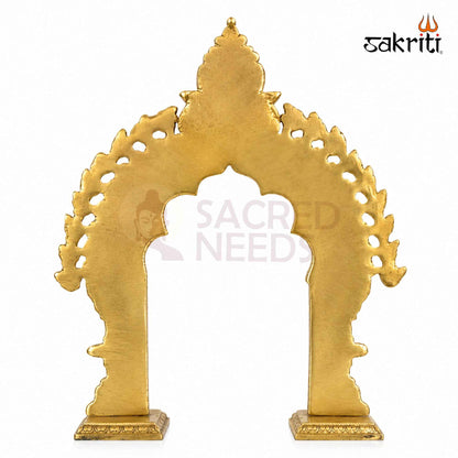 Brass Thiruvachi Decorative Arch with Yellow Antique Finish – 17 Inch Frame for Traditional Pooja Displays