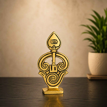 Brass Om Symbol Stand with Yellow Antique Finish – 3.4 Inch Devotional Accent for Home Temple and Pooja