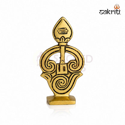 Brass Om Symbol Stand with Yellow Antique Finish – 3.4 Inch Devotional Accent for Home Temple and Pooja