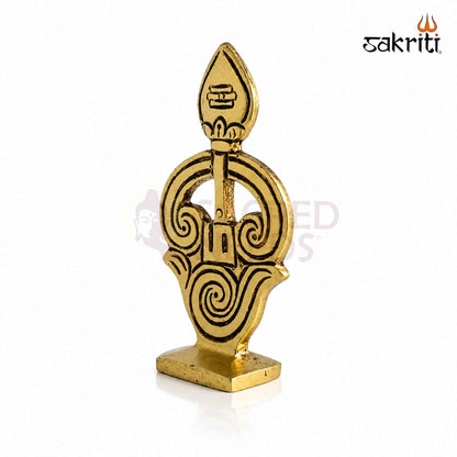 Brass Om Symbol Stand with Yellow Antique Finish – 3.4 Inch Devotional Accent for Home Temple and Pooja