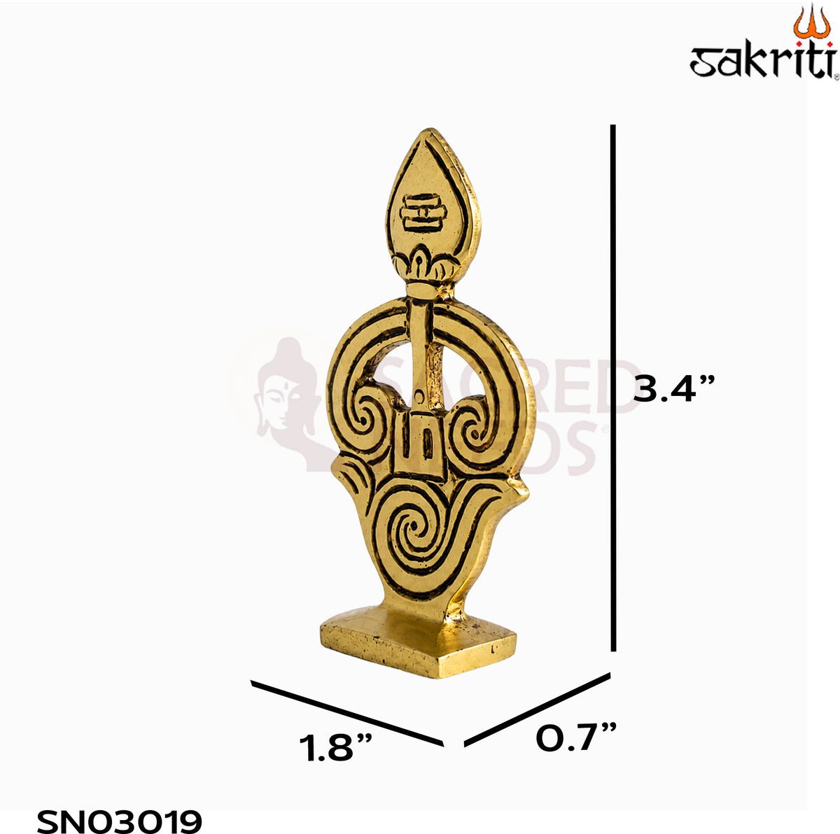 Brass Om Stand in yellow antique finish — dimensions