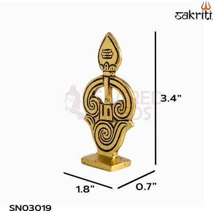 Brass Om Stand in yellow antique finish — dimensions