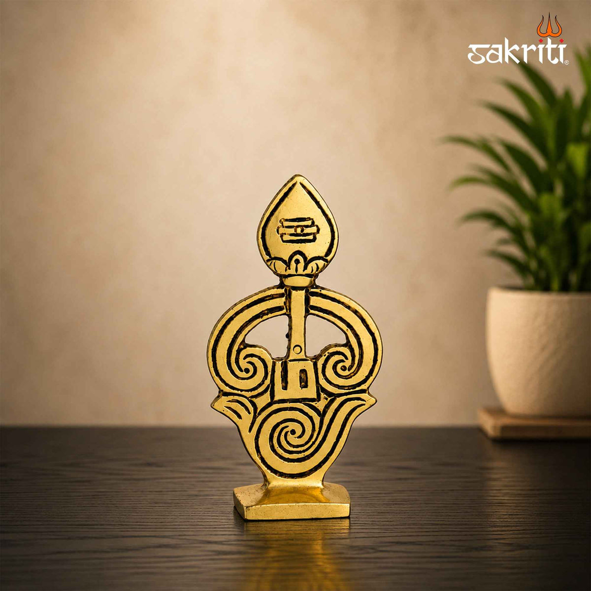 Brass Om Symbol Stand with Yellow Antique Finish – 3.4 Inch Devotional Accent for Home Temple and Pooja