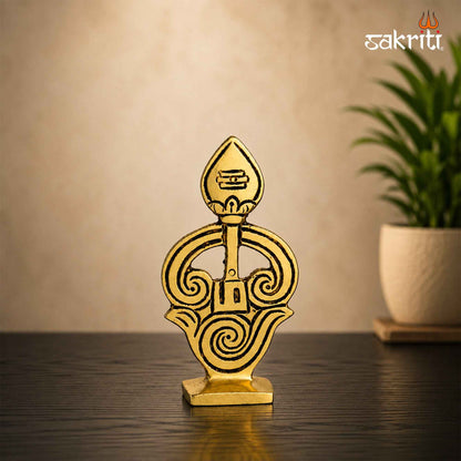 Brass Om Symbol Stand with Yellow Antique Finish – 3.4 Inch Devotional Accent for Home Temple and Pooja