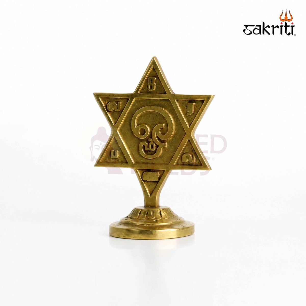 Brass Star Om Symbol Stand with Yellow Antique Finish – 3.5 Inch Decorative Accent for Home Pooja